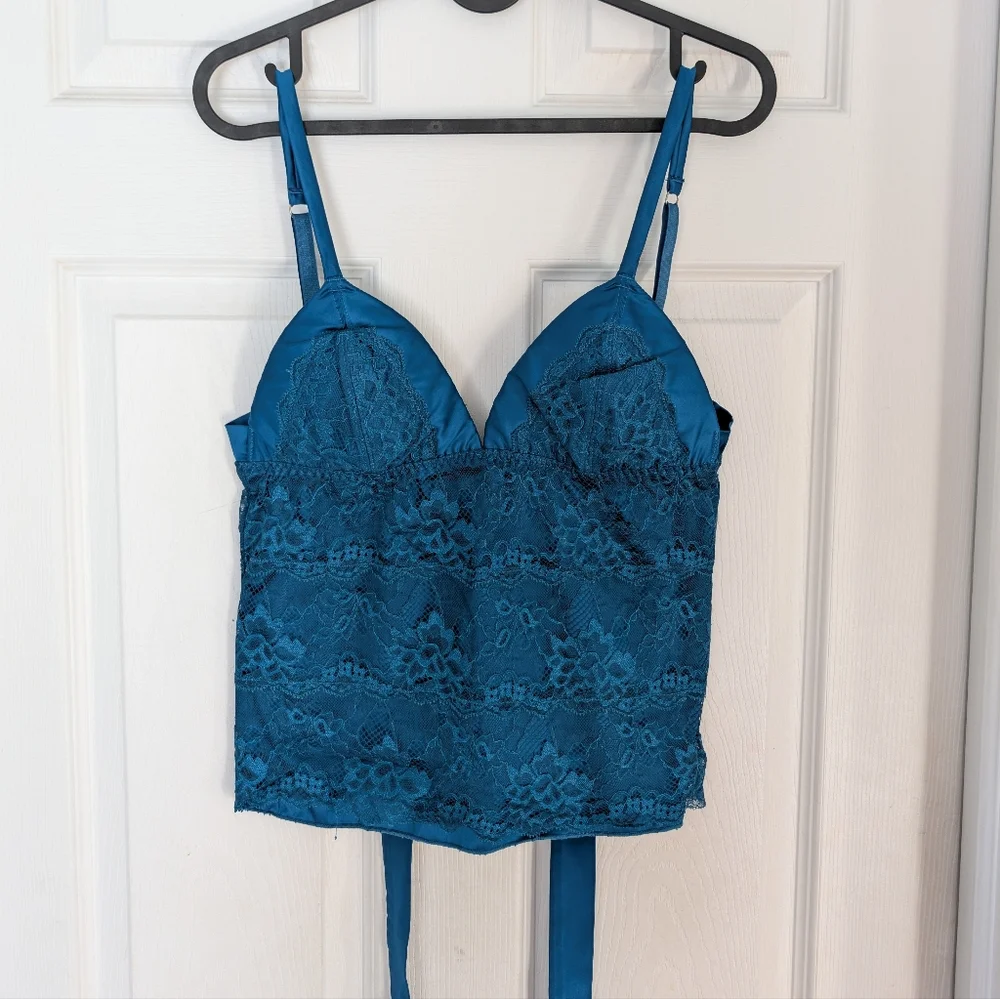 Blush Teal Satin And Lace Comisole Party Top - Picture 1 of 7